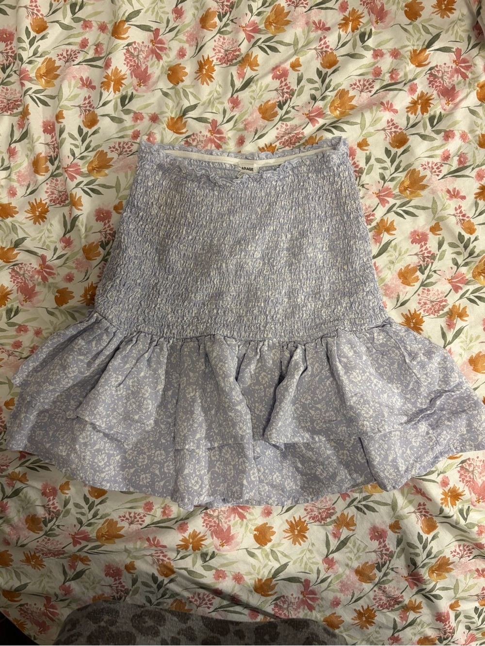 Garage Lavender Floral Smocked Ruffle Mini Skirt